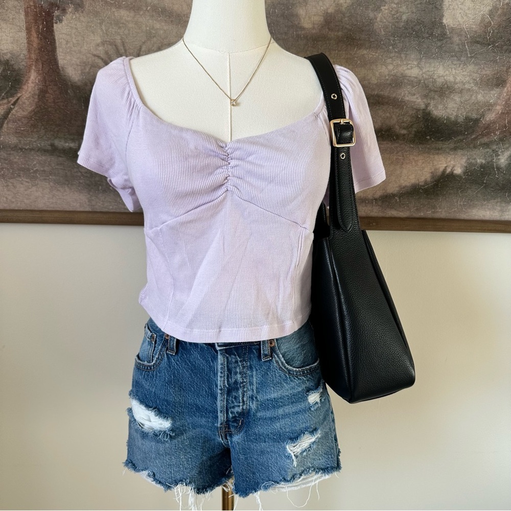 American Eagle Outfitters Light Purple Ruched Crop Top